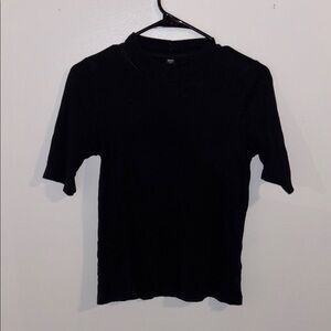 Uniqlo Cotton Black Ribbed Short Sleeve Top